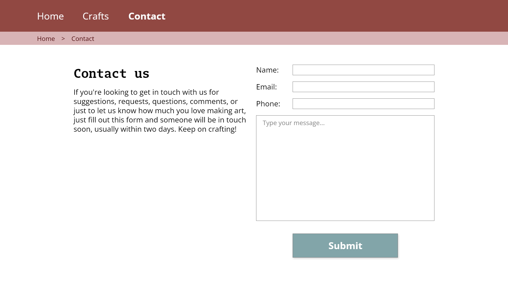an early design for the contact page
