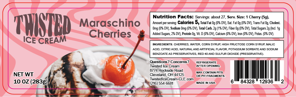 the flattened design with die lines for the Twisted Ice Cream cherry jar label