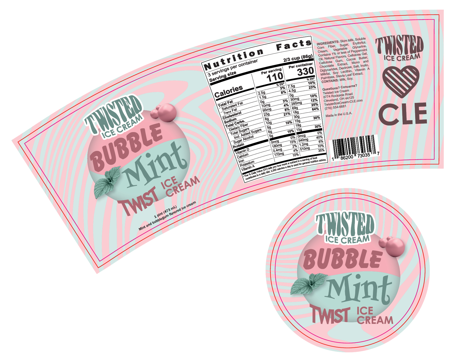 the flattened design with die lines for the Twisted Ice Cream pint container